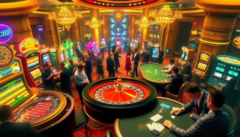 Players enjoying an intense gambling session at a casino with the lc88 betting interface on display, embodying high-stakes excitement.