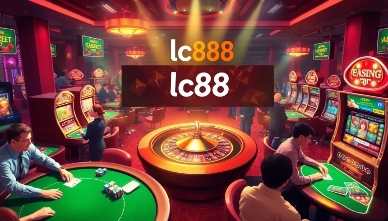 Experience the thrill of lc88 at a dynamic casino scene with vibrant games and engaged players.
