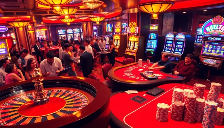 Experience the excitement of playing at https://enew88.com/ with vibrant casino tables, roulette wheels, and engaging players!
