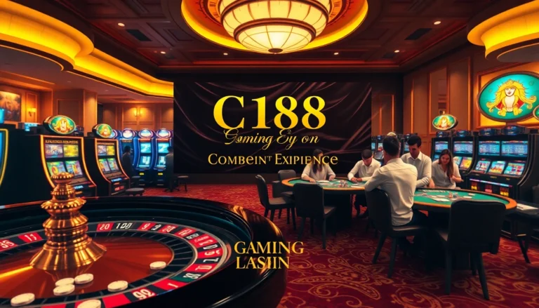 Experience C168 in a luxurious casino setting with roulette, poker, and vibrant slot machines.