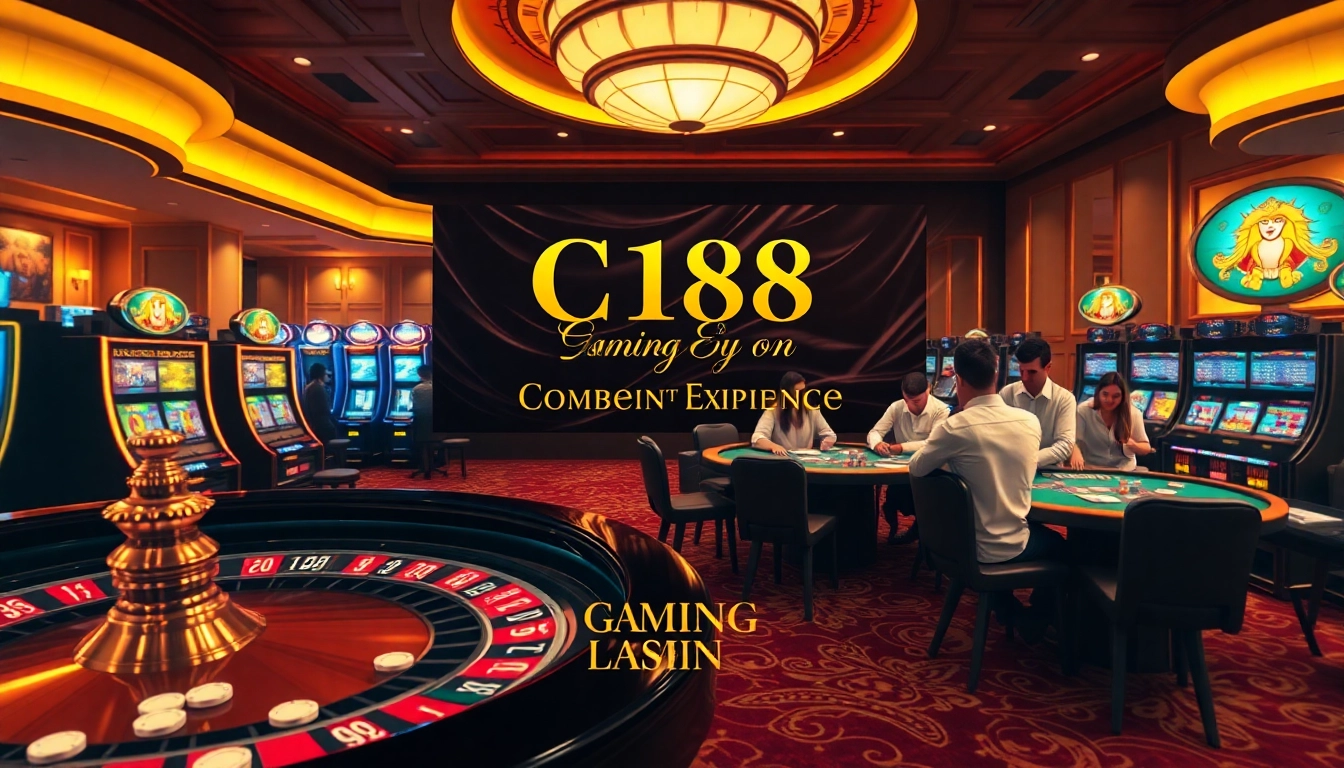 Experience C168 in a luxurious casino setting with roulette, poker, and vibrant slot machines.